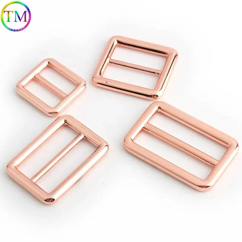 Rose Gold 13 มม.19 25 มม.38 มม.โลหะสายรุ้งโลหะสายคล้องกระเป๋าเข็มขัด Web Slider Tri Glide 3 บาร์ปรับหัวเข็มขัดบาร์หัวเข็มขัด