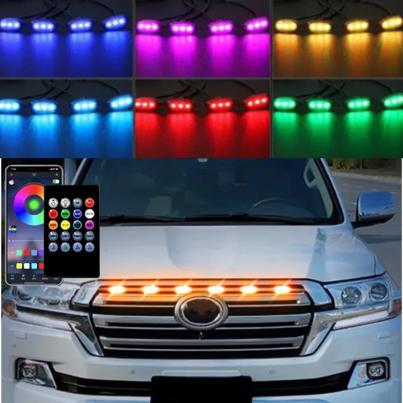 

6 PCS APP/Remote Front Grille Lighting Waterproof For Car Toyota Land Cruiser w/TRD Pro Grill ONLY Front Grille Lighting DRL