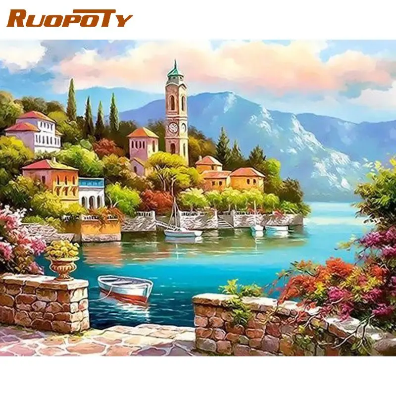 

RUOPOTY Scenery Painting By Number Seaside Landscape Handpainted Painting By Number Painting Living Room Decor