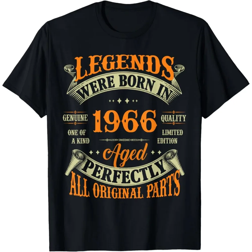 Vintage Legend Born in 1966 59th Birthday Graphic Tee 59 Years Old Custom Printed T-Shirt Men Retro Casual Cotton Unisex Tops