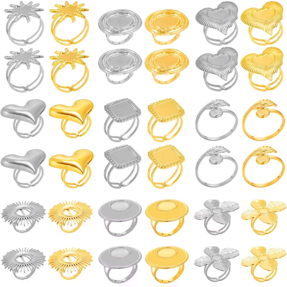 6pcs/lot Fashion Stainless Steel Rings Settings Adjustable DIY Blank Knuckle Flower Rings Supplies for Women Jewelry Never Fade