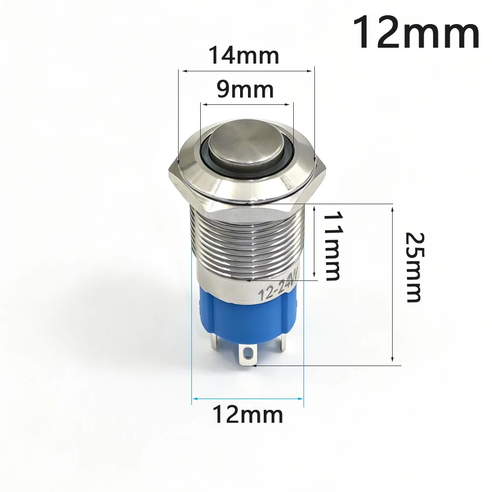 12mm High Head Metal Push Button Switch Waterproof LED Light 12v for Car Momentary Latching 3v 5v 6v 24v 220v Blue Red Green