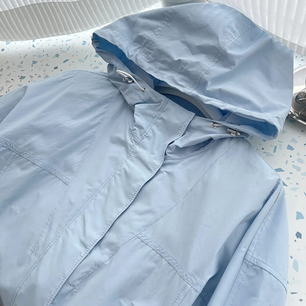 Efek Pelangsingan, Siap Pakai Saat Bepergian, Jaket Bertudung dengan Tali Serut, Pelindung Matahari atau Pakaian Luar Serbaguna, Lengan Panjang, Penutup Ritsleting