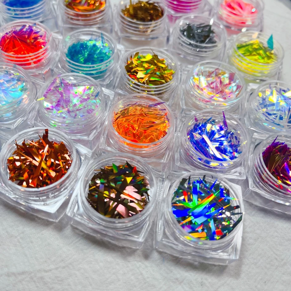1 Jar Broken Glass Paper Nail Foil Stickers Iridescent Aurora Film Holographic Nail Decals Summer Decoration DIY Manicure Flakes