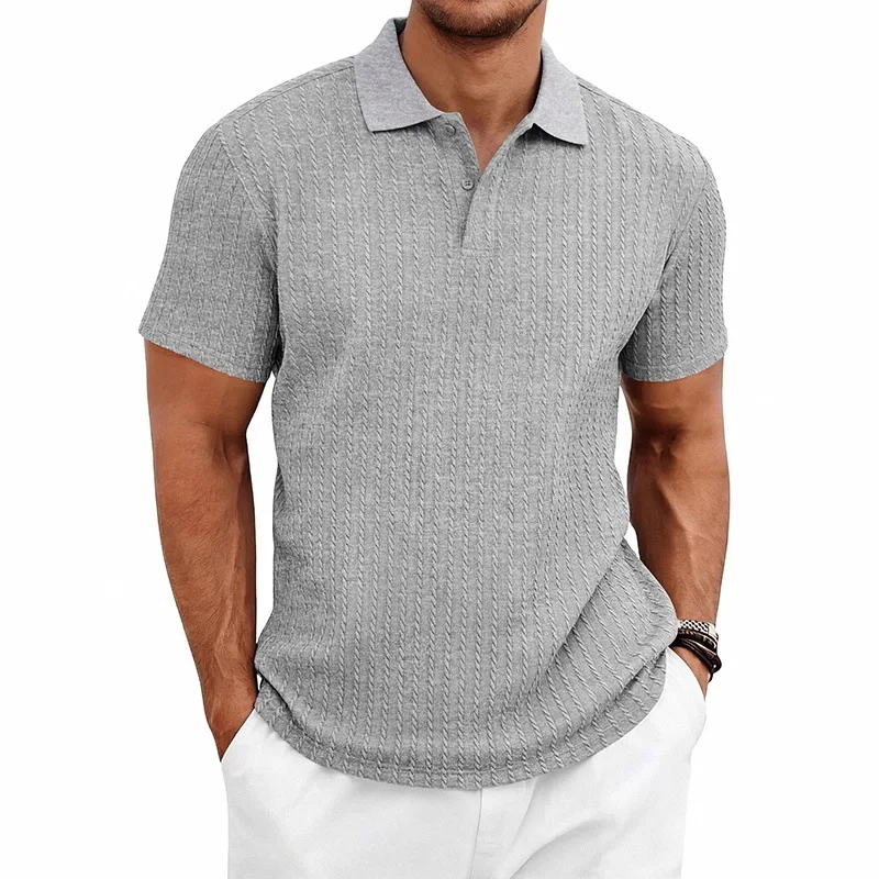 Cross-border summer men's casual knitted textured golf commuter simple short-sleeved POLO shirt