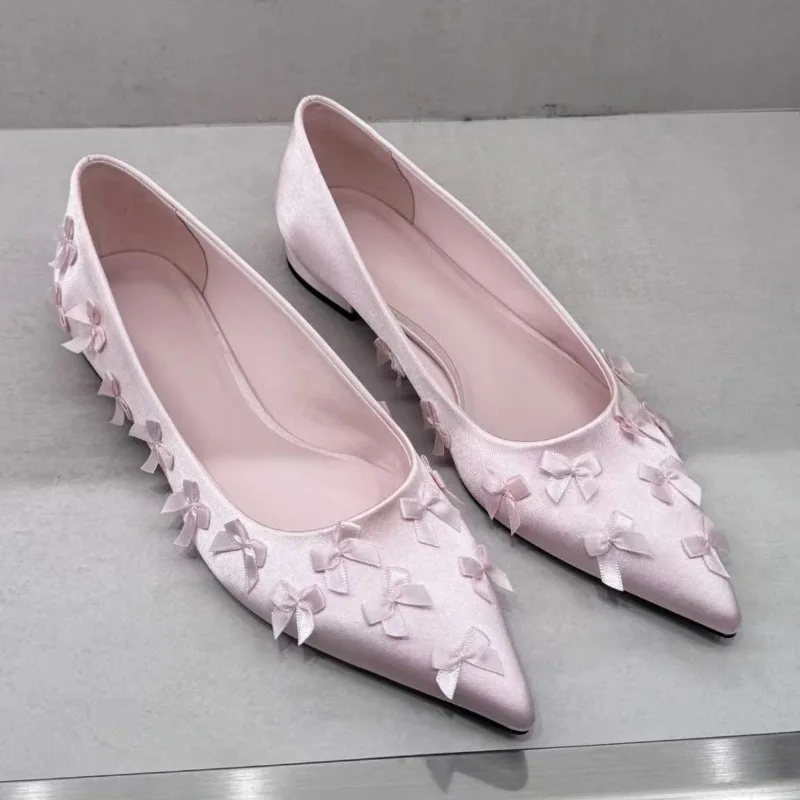 

Fashion Flat Ballet Shoes for Women Pink Satin Pointed Head Shallow Mouth Women's Single Shoes Comfort Loafers Zapatos De Mujer