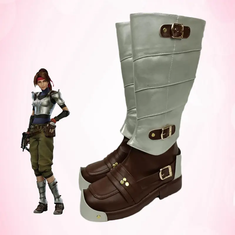 Anime Final Fantasy VII Jessie Rasberry Cosplay Shoes Sliver Medium-Long PU Leather Boots For Halloween Carnival