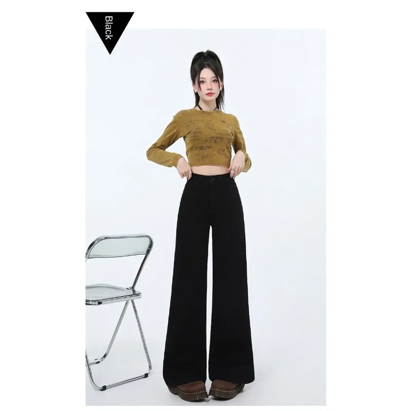 إمرأة جينز غير رسمي Y2K فضفاض صالح الدينيم السراويل استرخاء بنطلون واسعة الساق مضيئة Bootcut تمتد مريحة عالية الخصر السراويل الناعمة #2