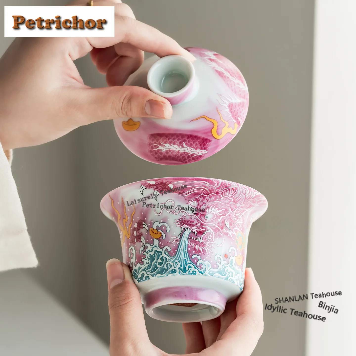 130ml Enamel Color Pastel Rouge Red Dragon Gaiwan Vintage Tea Tureen Tea Bowl With Lid Kit Tea Maker Cover Bowl Teaset Supplies view 2