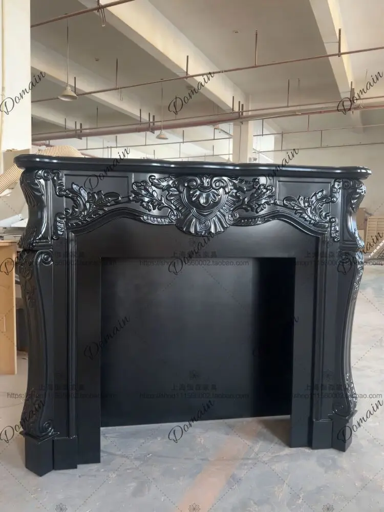 French retro solid wood carving flower fireplace decorative cabinet classical American black fireplace entrance cabinet