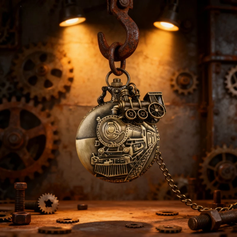 خمر الكلاسيكية Steampunk قطار كوارتز ساعة الجيب مع قلادة سلسلة قلادة تذكارية ساعة حائط هدية للرجال reloj دي bolsillo #1