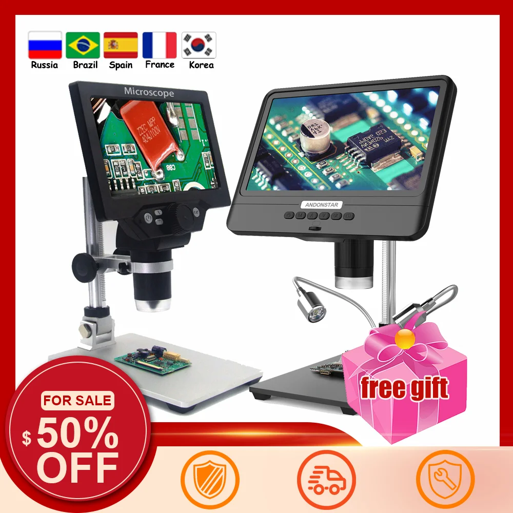 Digital Microscope 12MP 1-1200X Microscope Digital Electronic Microscopio For Soldering Continuous Amplification Magnifier Tool