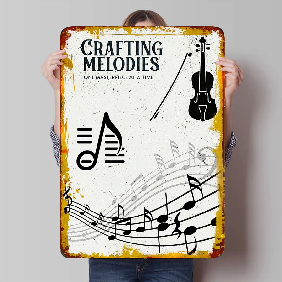 Vintage Music Metal Wall Art Violin Note Decorative Painting Living Room Wall Art Hanging Home Decor