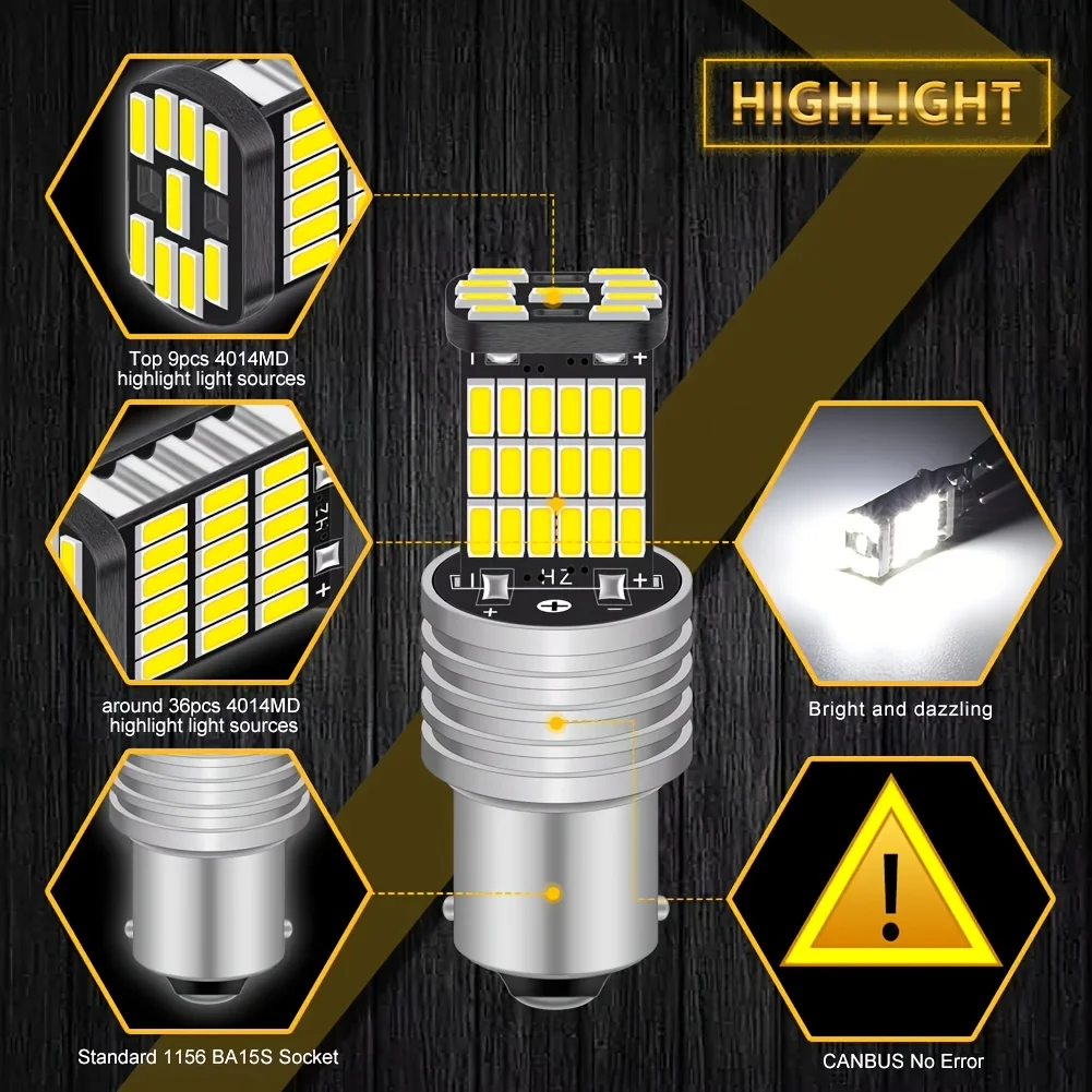 2Pack 1156 BA15S P21W Car LED Reverse Light Bulb 45pcs 4014SMD For VW Passat B5 B6 Golf Canbus Auto Lamp Error Free DC 12V