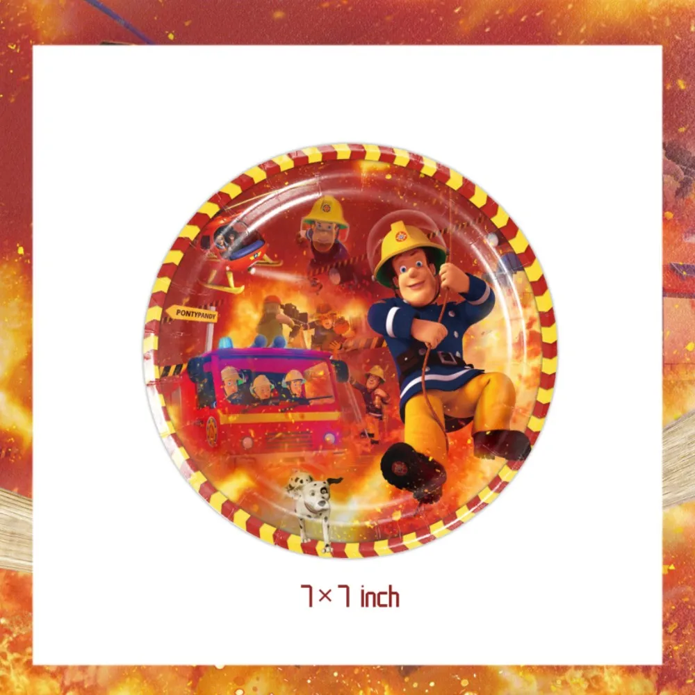 Fireman Sam Birthday Party Decoration Fire Truck Balloons Paper Plate Cup Kids Baby Shower Firefighter Theme Party Supplies Set