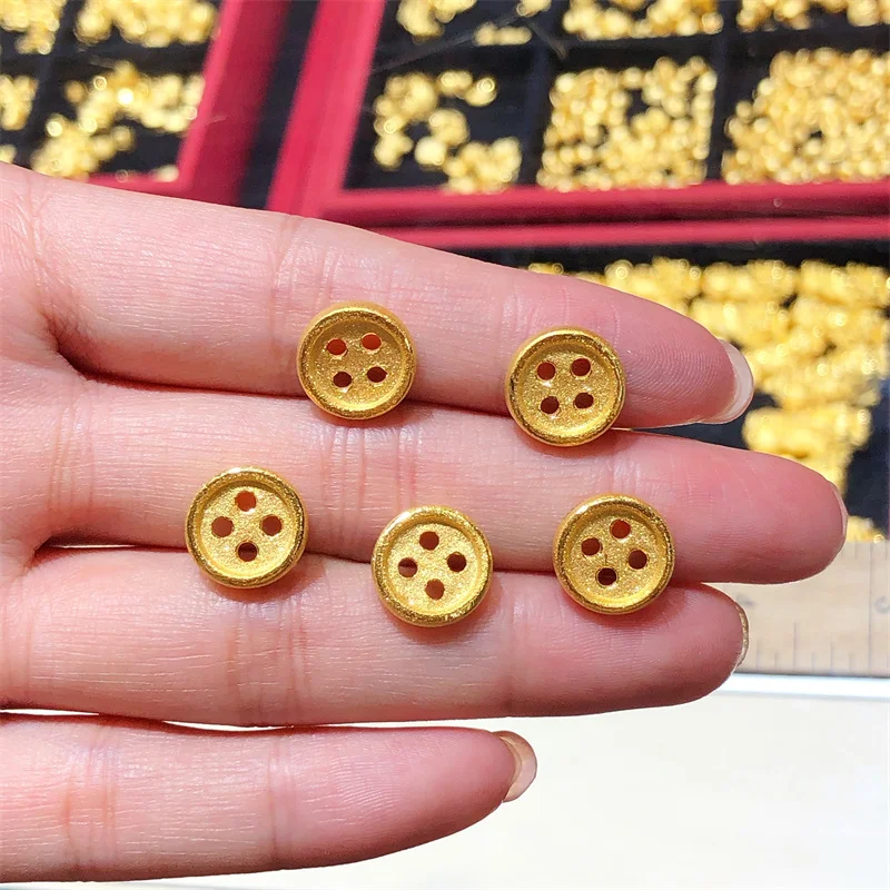 Solid 999 24K Yellow Gold Beads 3D Gold Button Beads 1pcs