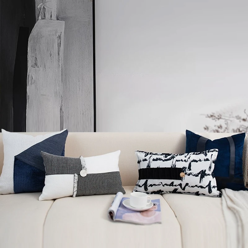 Luxury Cushion Cover Black White Blue Geometry Decorative Pillow Cover for Sofa Living Room Home Decor Pillow Case 45x45 30x50