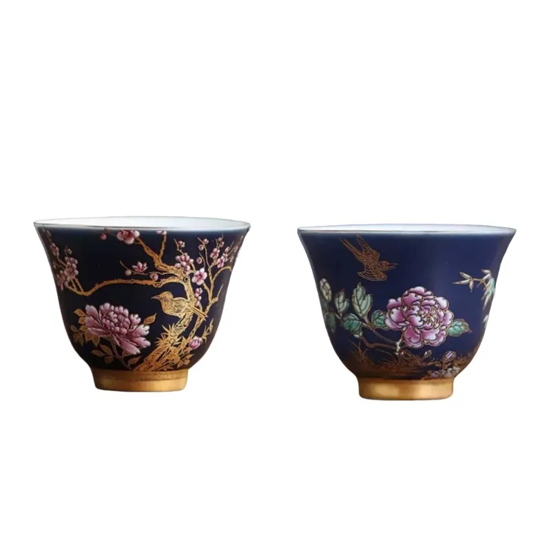 

60ml Chinese Enamel Color Tea Cup Ceramic Master Cup High-grade Household Palace Style Tea Set Portable Small Tea Bowl