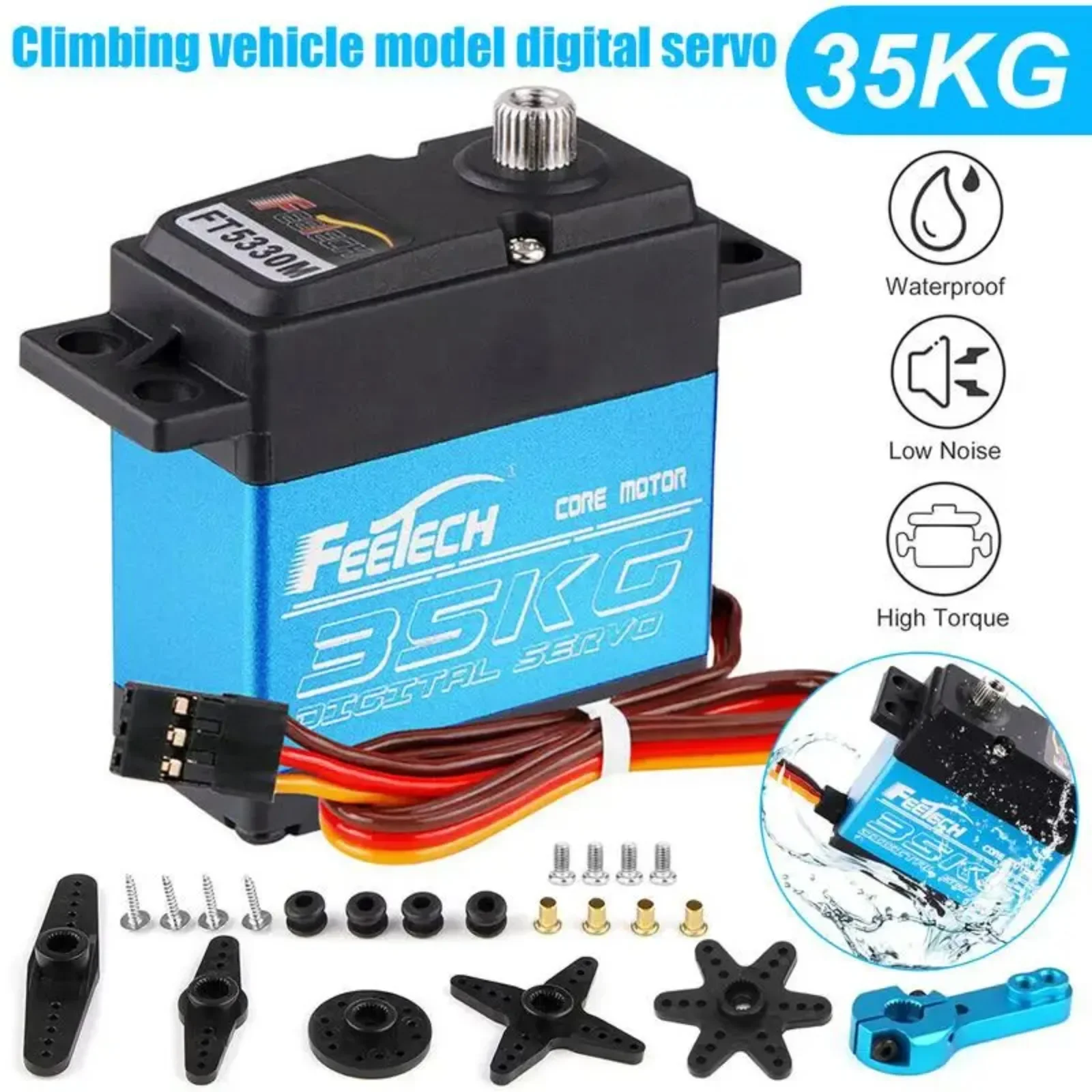 Feetech FT5330M 35KG Digital Servo 180° Steel Gear 7.4V Waterproof IP54 for RC Drift Car/Helicopter