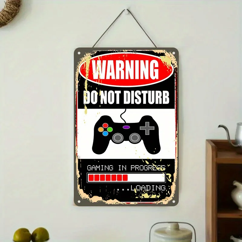 Panneau en métal « Ne pas déranger » pour les gamers - Décoration murale vintage avec design manette et écran de chargement, parfait pour la salle de jeux ou la maison