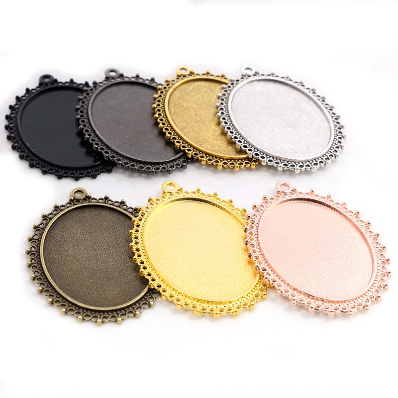 Nowa moda 5 sztuk 30x40mm wewnętrzna 7 kolory Plated klasyczny kwiat styl Cabochon baza ustawienie Charms wisiorek