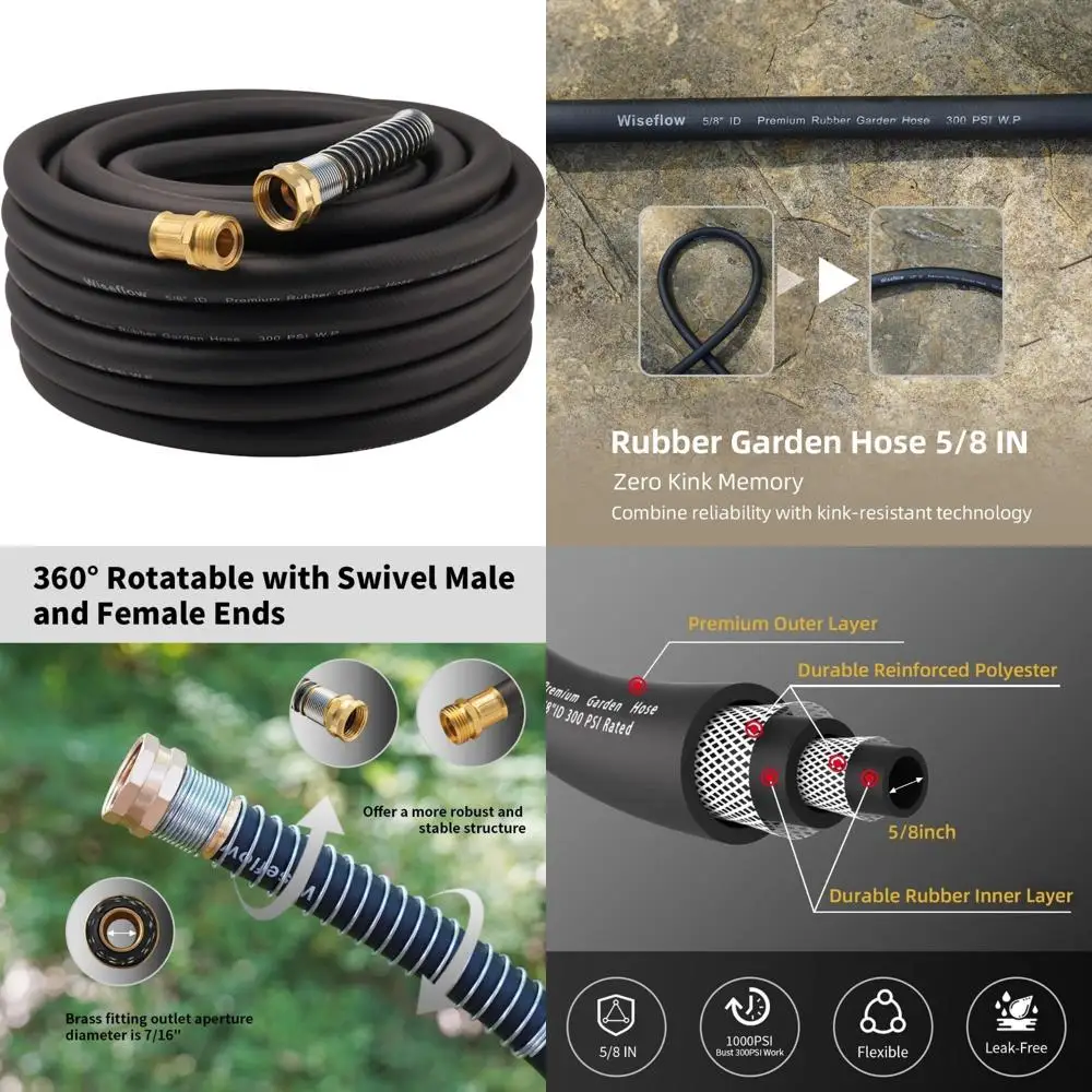 

Heavy-Duty 50-Foot 5/8-Inch Rubber Water Hose with Five-Layer Braiding, 1000PSI Burst Pressure, Male and Female Fittings, Durabl