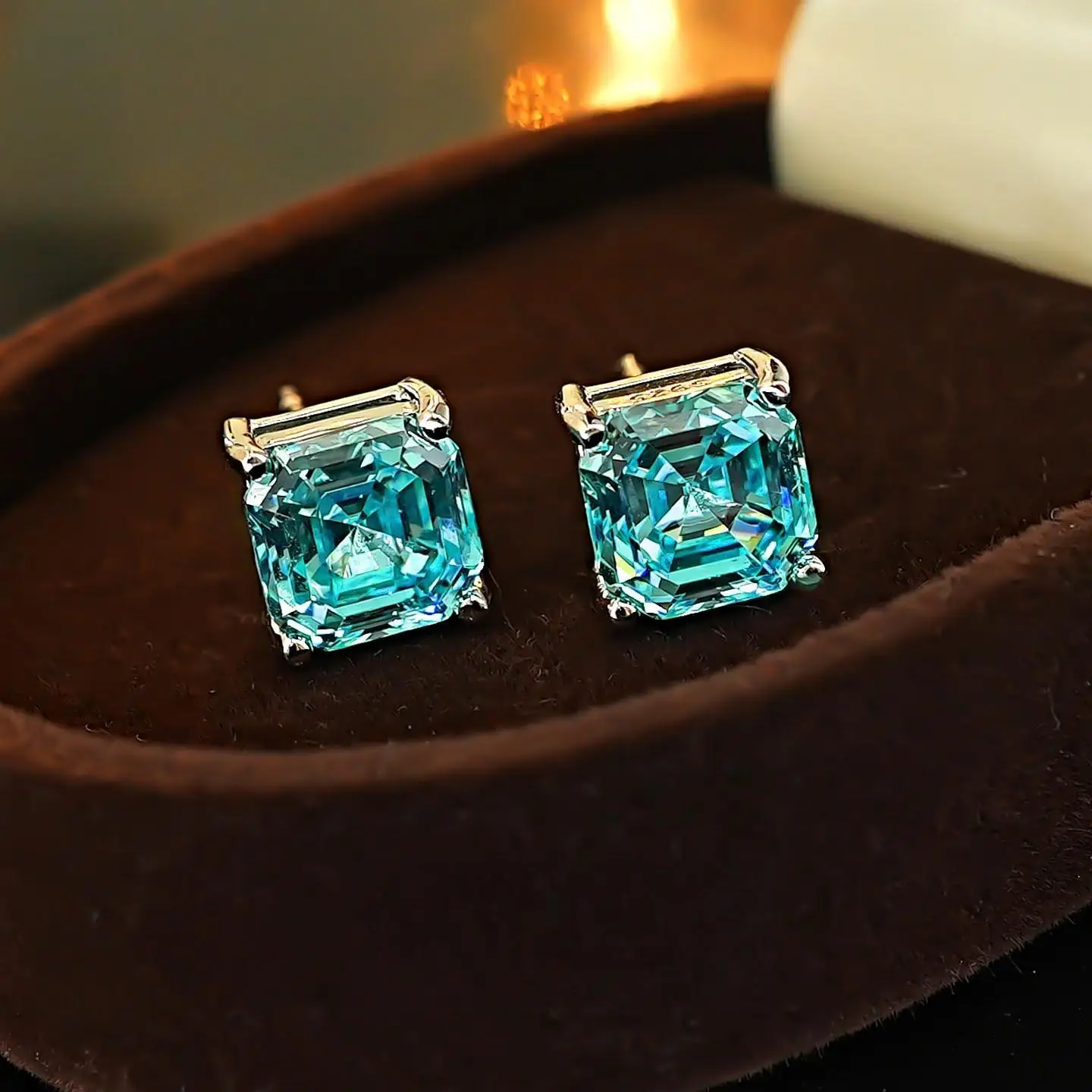 MINWEEN Lab Aquamarine 7*7mm 925 Silver Stud Earring With Blue Diamond Wedding Party Anniversary Gifts Wholesale