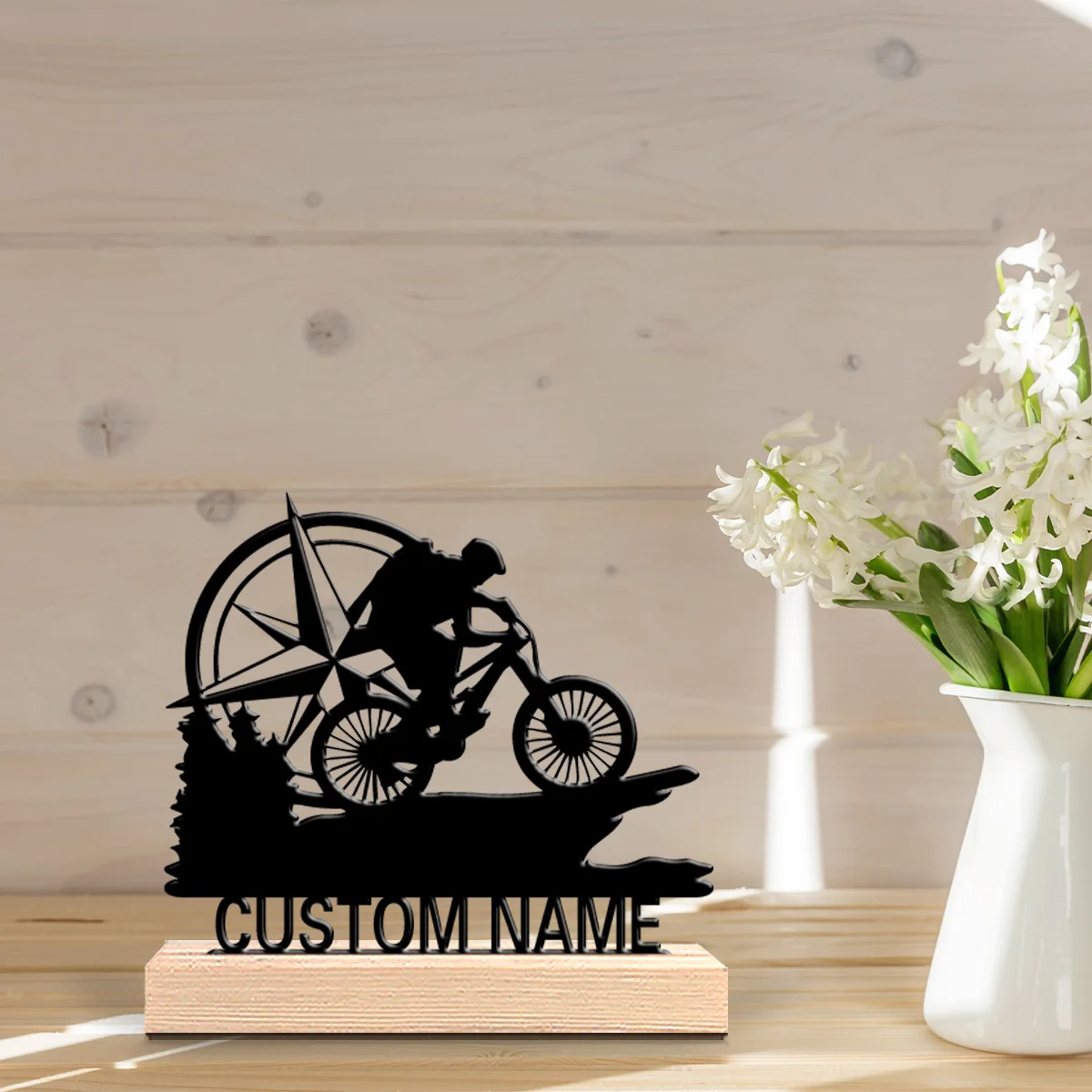 1pc compass travel Customized Name Metal Statue Iron Ornament Art Crafts With Wood Base Iron Sculpture For Youth Gifts