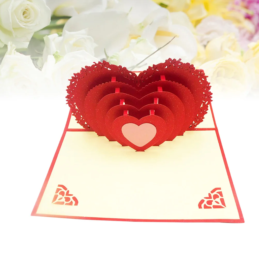 

3D Up Love Heart Greeting Handmade Specialty Paper Valentine'S Day Gift Lovers Couples 15X10X0.5Cm Red 3D Greeting Up Cards