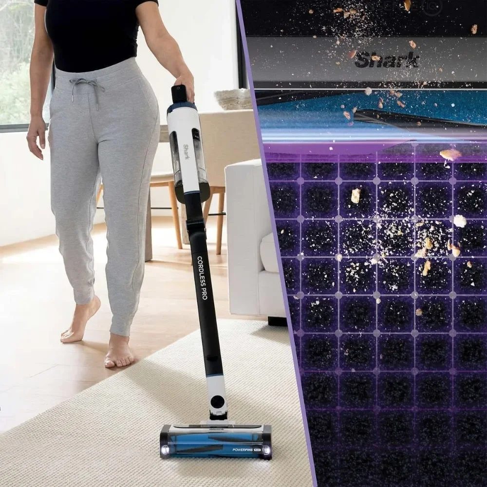 

Cordless Vacuum Cleaner Technology, PowerFins Plus Brushroll, Duster Crevice Tool & Anti-Allergen Dusting Brush, White/Blue