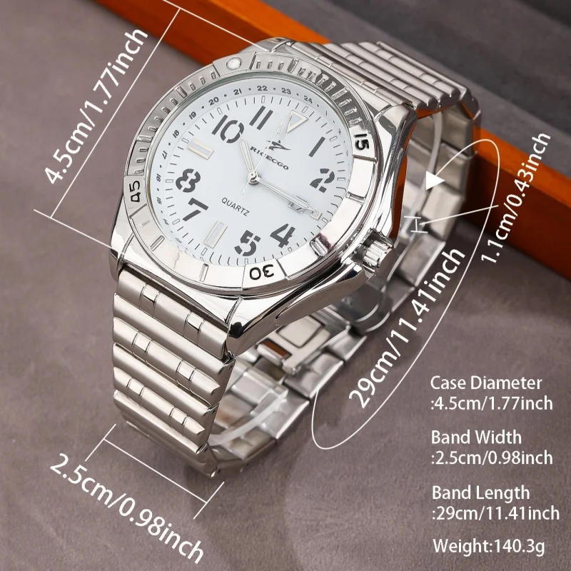 Mens Business Quartz Watches Exquisite Dial Stainless Steel Silvery Strap Fashion Casual Wristwatch for Man Father Gift