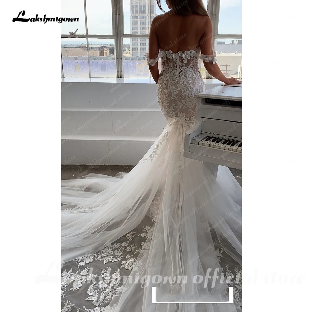 Lakshmigown Abito da sposa a sirena con spalle scoperte Applicazioni in pizzo personalizzate Abiti senza schienale para mujer eleganti y bonitos