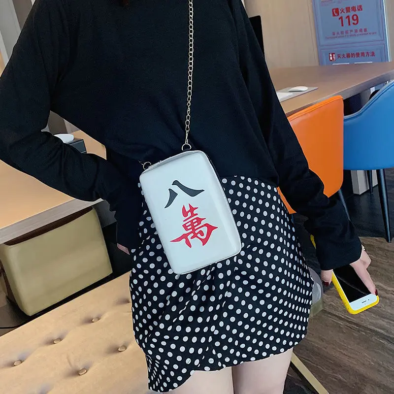 Chinese Mahjong Printing Shoulder Bags for Women, Crossbody Bag, Chains, National Wild Designer, PU Leather Messenger Bag for Gi