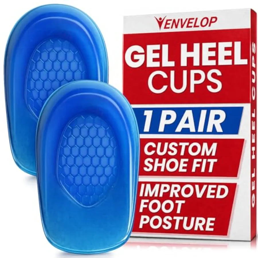Vive Envelop Gel Heel Cups - Heel Cushion for Women, Men, Bone Spur, Plantar Fasciitis Support - Shoe Inserts Provide Feet Pain