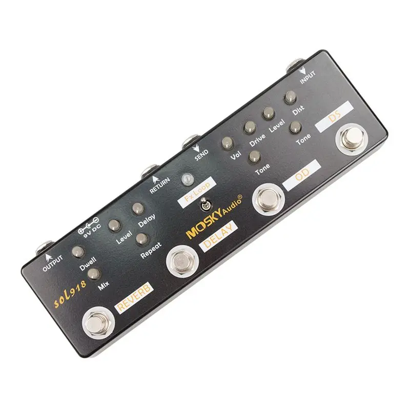 A99I-2X MOSKY Sol918 5-In-1 Guitar Multi-Effect Pedal Distortion Delay Reverb Overdrive Effect Pedal FX Loop Metal Shell