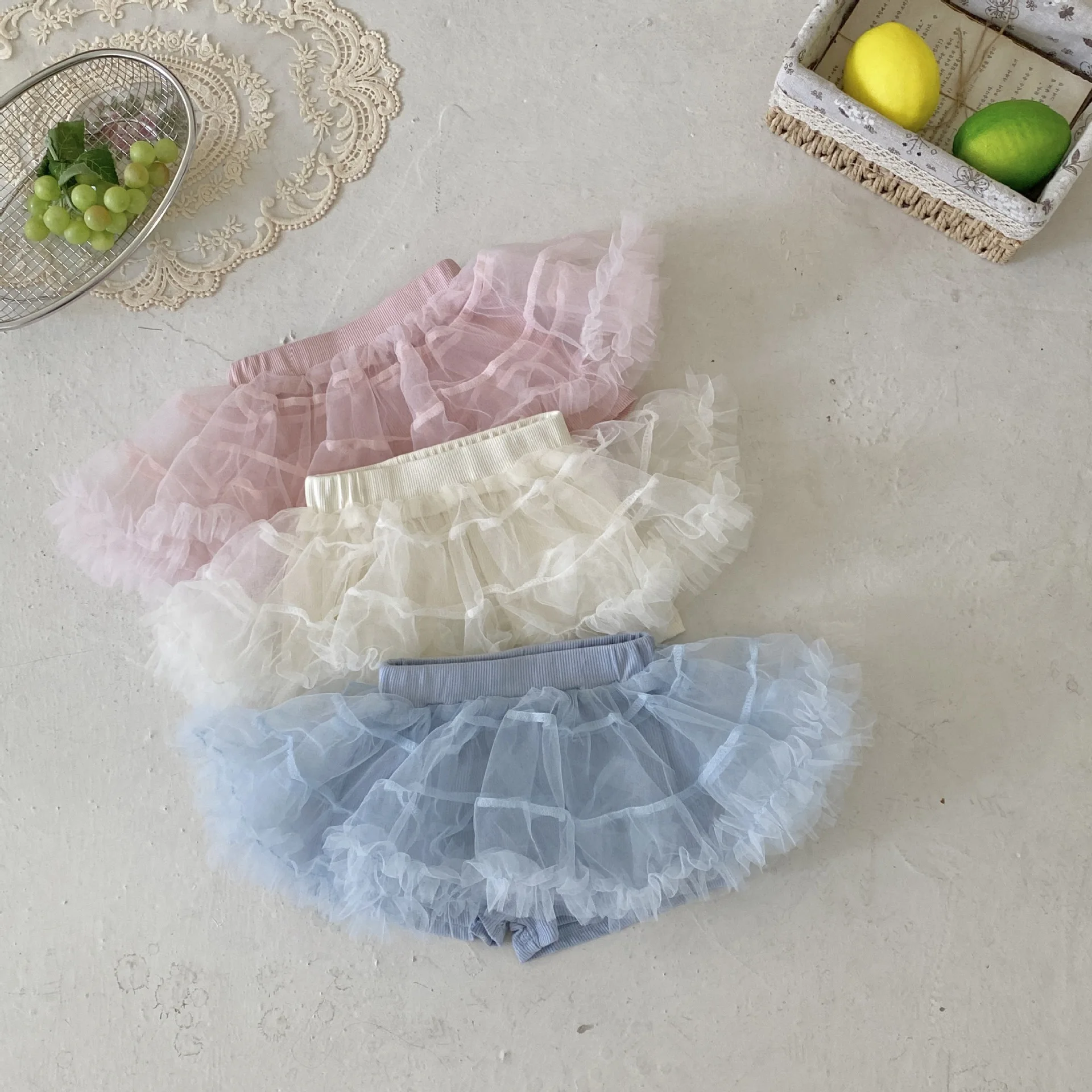 2026 Summer New Girl's Mesh Princess Baby Sweet Short Skirt One Year Versatile Cake Skirt Pants