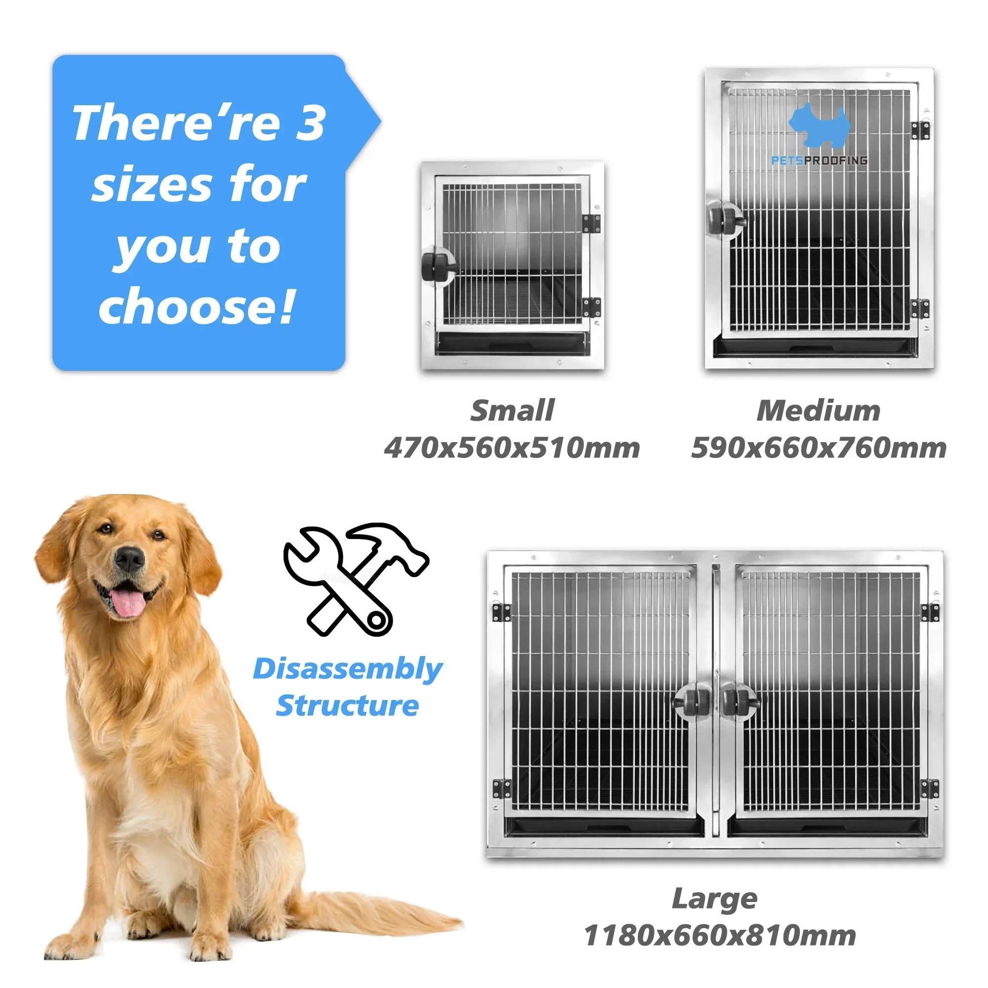 Luxury Heavy-Duty Stainless Steel Veterinary Pet Cage Solid Walls Modular Breeding Kennel For Dog Clinics And Vets