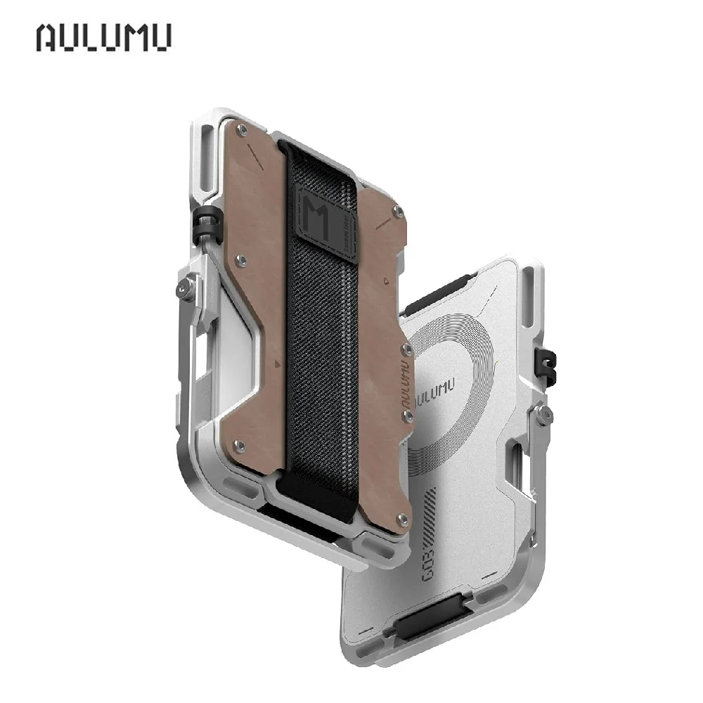 Aulumu G03 Men's Magnetic Wallet Card Case Compatible with MagSafe Multi Function Phone Stand Grip RFID Card Genuine Leather