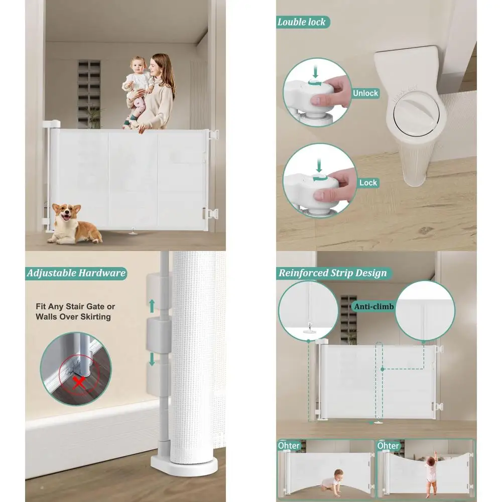 

71 inch Retractable Baby Gates 34 inch Tall, Retractable Gate with Reinforced Strip Design to Prevent Crawling Through, 6 FT Ret