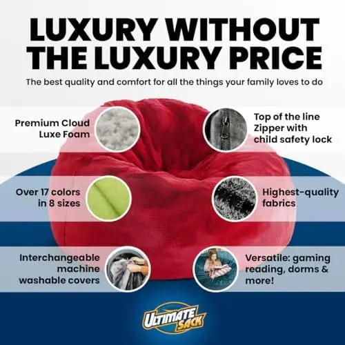 5ft Oversize Bean Bag Chair for Adults, Comfy Lounge Sofa Couch