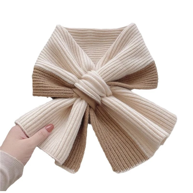 Korean Style Knitted Scarf For Women Girls Autumn Winter Soft Cross Patchwork Colors Scarves Lady Warm Neck Protection New