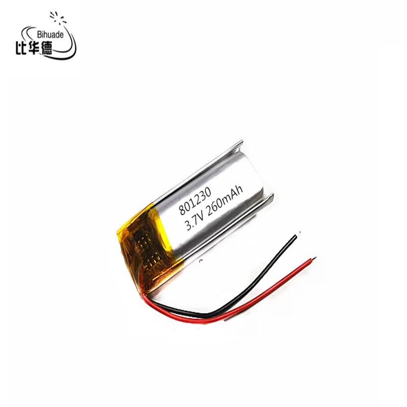 Litrowa bateria energetyczna 3.7V 260mah 801230 litowo-polimerowa LiPo akumulator do LED GPS DVD MP5 długopis z funkcją nagrywania Bluetoot