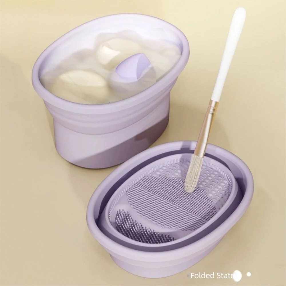 

3 in 1 Makeup Brush Washing Bowl Silicone with Storage Stand Beauty Egg Cleaning Box Foldable Multifunction Powder Puff Washer