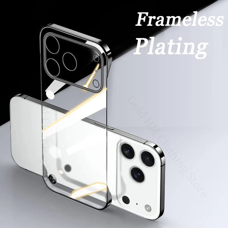 

Frameless Cases For iPhone 17 Pro Max Plating Phone Clear Case For Apple 16 Pro Max 15 14 13 12 17 Shockproof Transparent Cover