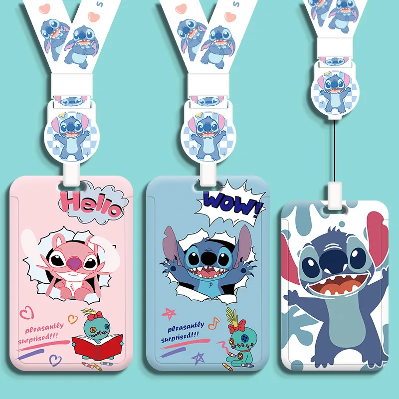 

Kawaii Disney Stitch Bus and Subway Access Card Holder Telescopic Campus Card Student Meal Card Male and Female ID Set