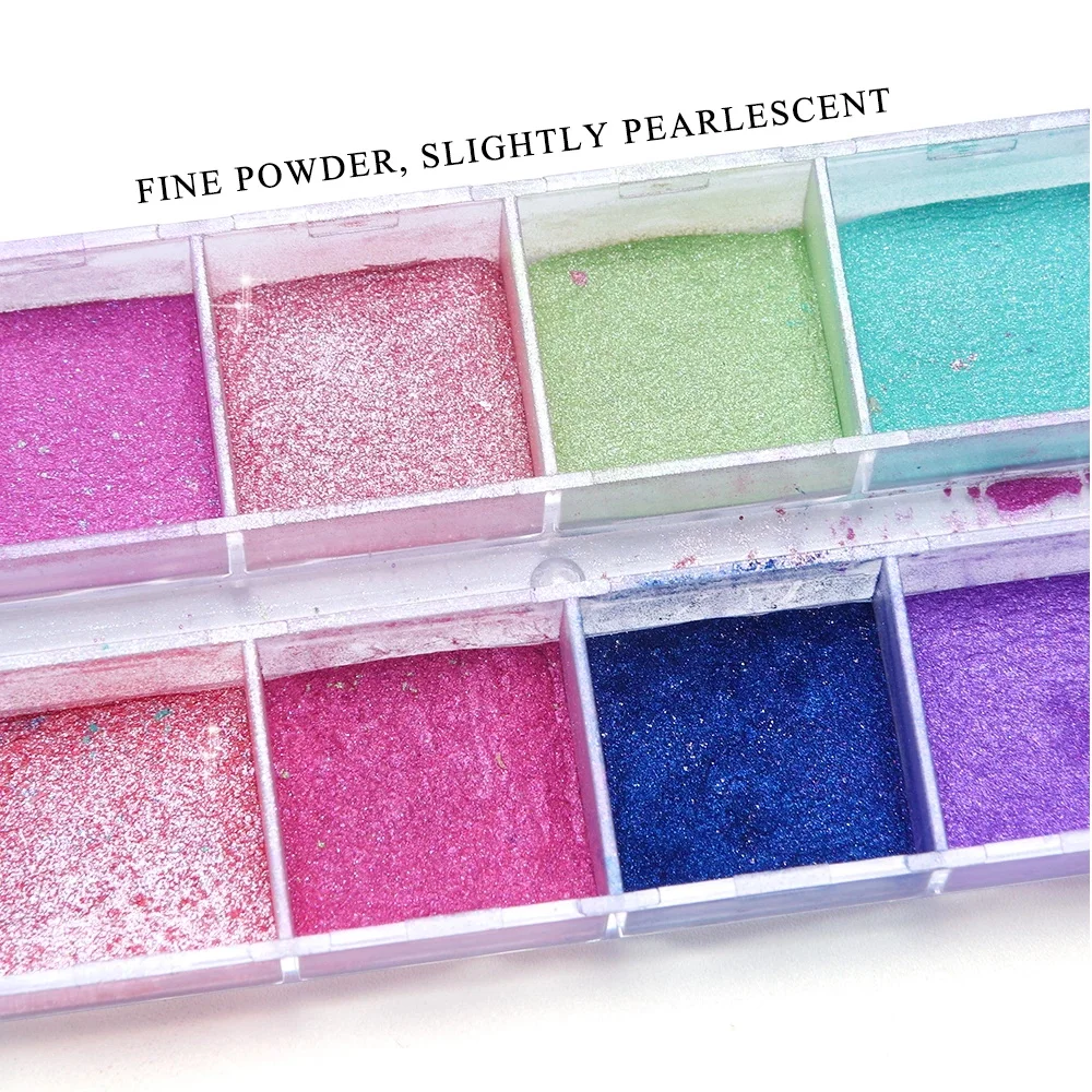 12 grilles Aurora miroir poudre Nail Art paillettes irisées Chrome poussière effet métallique Gel vernis sirène frottant Pigment décor *
