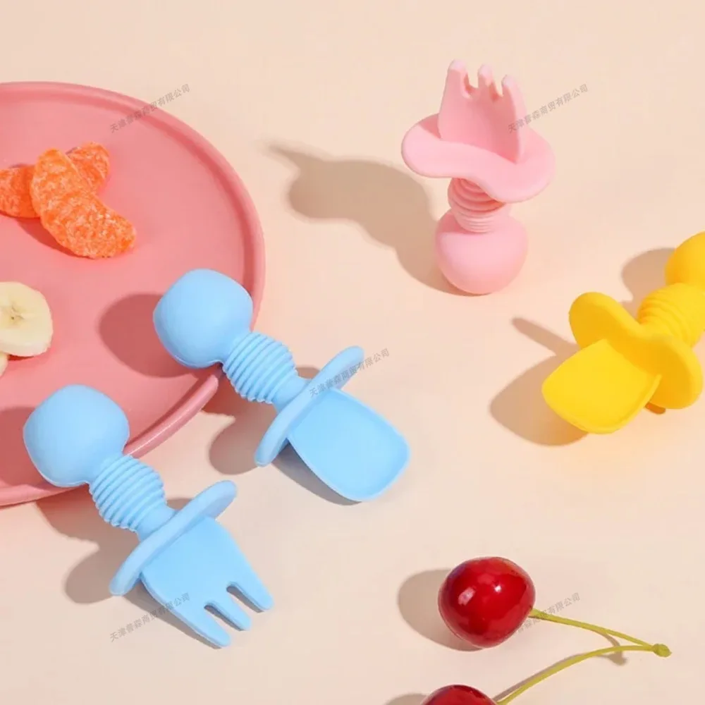 

Детские силиконовые вилки, ложки, жевательная посуда, обучающая предсказацию, хищник, посуда для малышей, светодиодная посуда для отлучения груди с коробкой для хранения