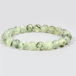 Fashion Natural Green Prehnites Stone Beads Bracelet Handmade Women Men Round Amethysts Stone Beaded Charm Bracelet Jewelry Gift