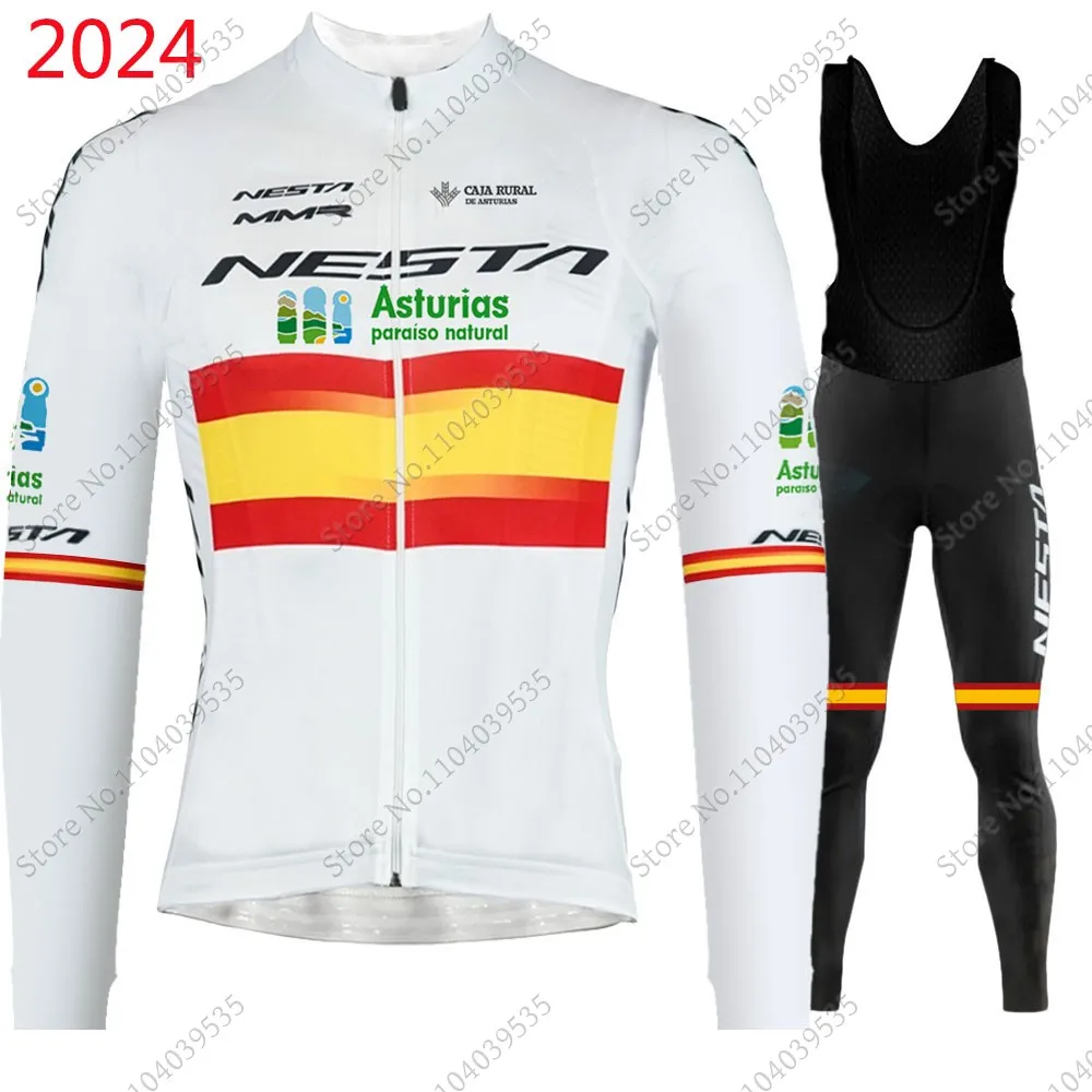 Conjunto de Ropa de Ciclismo del equipo MMR para hombre, traje de España de manga larga, pantalones de Ciclismo de montaña y carretera, 2024