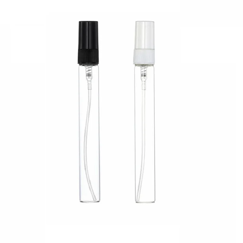 50Pcs Atomizer Spray Bottle Portable Clear Glass Bottle Cosmetic Black White Screw Pump 10ML Packaging Refillable Perfume Bottle